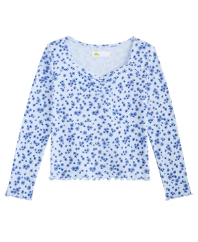 Epic Threads Kids' Girls' 4-16 Long-sleeve Floral-print Sweetheart-neckline T-shirt, Macy's Exclusive In Blue