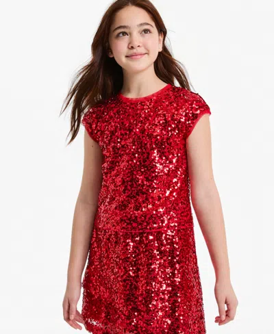 Epic Threads Kids' Girls' 4-16 Shimmer Top All-over Sequin Back-keyhole T-shirt, Macy's Exclusive In Red