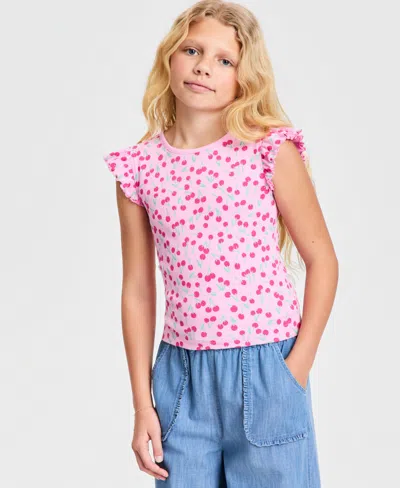 Epic Threads Kids' Girls' 5-20 Cherry-print Flutter-sleeve Top, Macy's Exclusive In Pink