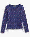 Epic Threads Girls 5-20 Ribbed Floral Print Ruched Top, Macy's Exclusive In Blue