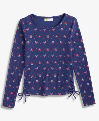 Epic Threads Kids' Girls 5-20 Ribbed Floral Print Ruched Top, Macy's Exclusive In Blue