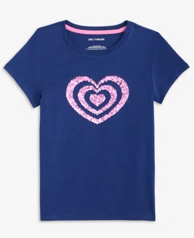 Epic Threads Kids' Girls 5-20 Sequined Heart T-shirt, Macy's Exclusive In Blue