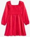 Epic Threads Girls 5-20 Smocked Satin Long-sleeve Dress, Macy's Exclusive In Red
