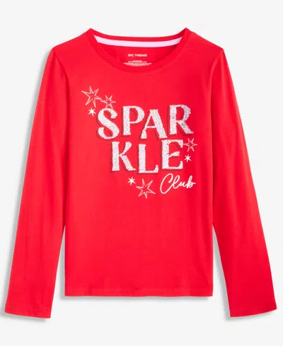 Epic Threads Kids' Girls 5-20 Sparkle Club Long-sleeve T-shirt, Macy's Exclusive In Red