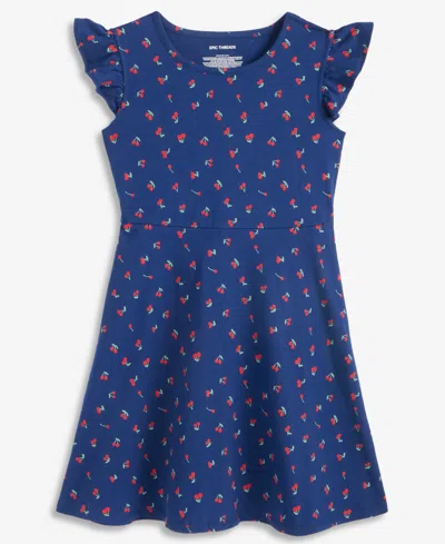 Epic Threads Kids' Girls' 5-20 Cotton Cherries-print Flutter-sleeve Dress, Macy's Exclusive In Blue