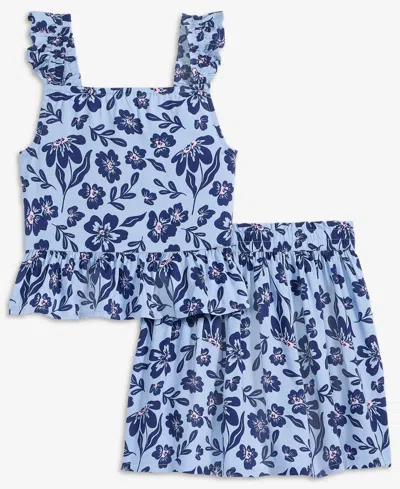 Epic Threads Kids' Girls' 5-20 Floral-print Challis Top & Skirt, 2-piece Set, Macy's Exclusive In Blue