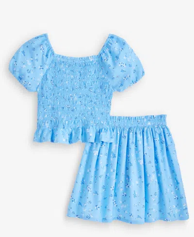 Epic Threads Kids' Girls' 5-20 Puff-sleeve Smocked Top & Skirt, 2-piece Set, Macy's Exclusive In Blue