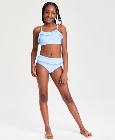 Epic Threads Kids' Girls' 7-20 Floral-print Ruffle Midkini, 2-piece Swimsuit, Macy's Exclusive In Blue