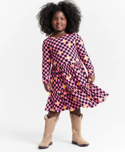 Epic Threads Kids' Girls Checkered Skater Dress, Created For Macy's In Pop Pink