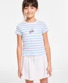 Epic Threads Girls Cherry Stripe Rhinestone Baby Tee, Exclusively At Macy's In Blue Parad