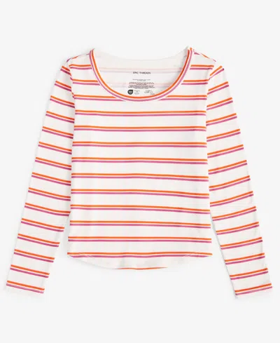 Epic Threads Kids' Girls Emily Striped Stretch Knit Top, Created For Macy's In Snowfall White