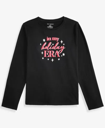 Epic Threads Girls' Holiday Era Long-sleeve Crewneck Graphic T-shirt, Macy's Exclusive In Deep Black