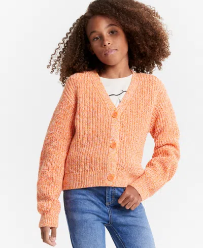 Epic Threads Kids' Girls Marled Yarn Cardigan, Created For Macy's In Wild Orange