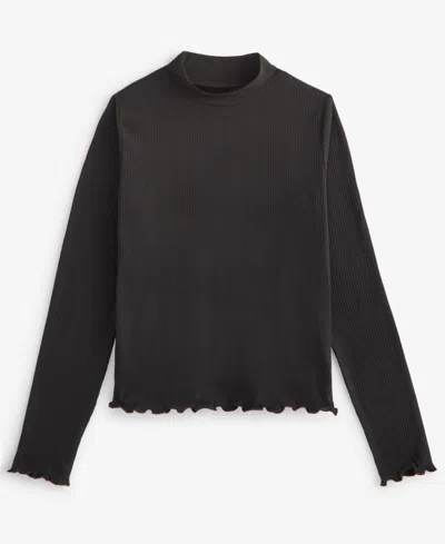 Epic Threads Kids' Girls Ribbed Mock Neck Top, Created For Macy's In Deep Black