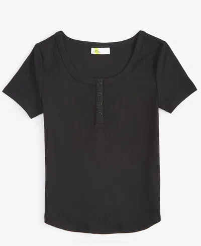 Epic Threads Kids' Girls Short-sleeve Ribbed Henley Top, Created For Macy's In Deep Black