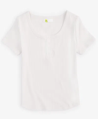 Epic Threads Kids' Girls Short-sleeve Ribbed Henley Top, Created For Macy's In Snowfall White
