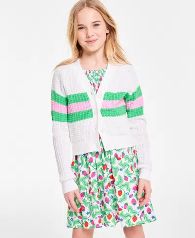Epic Threads Kids' Girls Sporty Stripe Cardigan, Exclusively At Macy's In Bright Whi