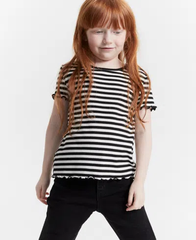 Epic Threads Kids' Girls Striped Ribbed T-shirt, Created For Macy's In Snowfall White