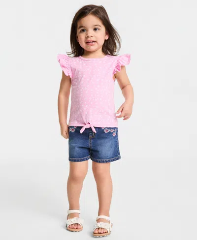 Epic Threads Kids' Girls' Toddler 12m-5t Floral-print Cotton Tie-front T-shirt, Macy's Exclusive In Pink