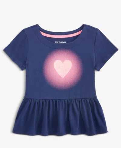 Epic Threads Babies' Girls Toddler 2t-4t Glow Heart Peplum Top, Macy's Exclusive In Blue