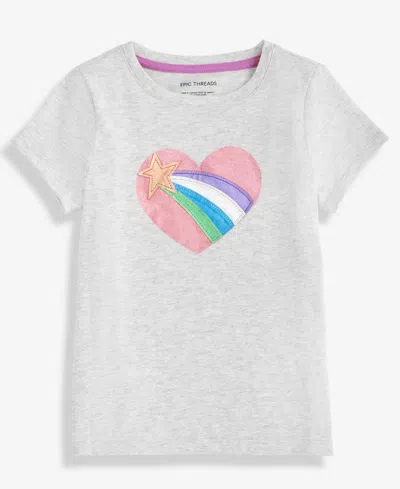 Epic Threads Babies' Girls Toddler 2t-4t Metallic Heart Short-sleeve T-shirt, Macy's Exclusive In Gray