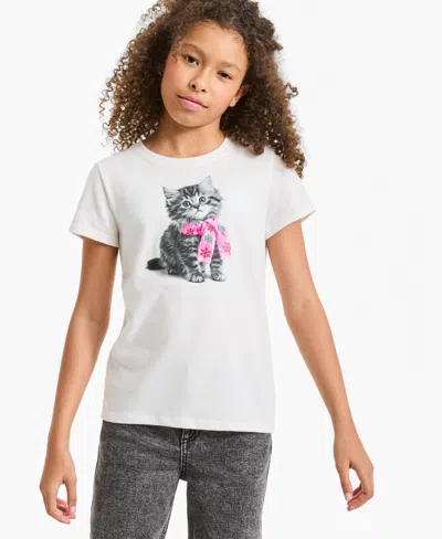 Epic Threads Girls' Xs-xl Christmas Kitty Holiday Graphic Short-sleeve T-shirt, Macy's Exclusive In Angel Whit