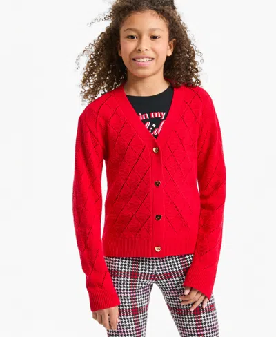 Epic Threads Girls' Xs-xl Diamond & Heart Long-sleeve V-neck Cardigan, Macy's Exclusive In Red