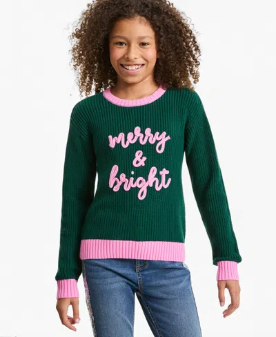 Epic Threads Kids' Girls' Xs-xl Merry & Bright Crewneck Long-sleeve Sweater, Macy's Exclusive In Green