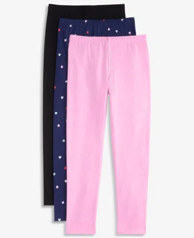 Epic Threads Kids' Girls' Xs-xl Solid And Heart-print Leggings, 3-pack, Macy's Exclusive In Black