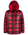 Epic Threads Little & Big Boys Buffalo Plaid Reversible Hooded Puffer Jacket, Created For Macy's In Cherry Candy