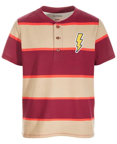 Epic Threads Kids' Little & Big Boys Striped Lightning Henley T-shirt, Created For Macy's In Travertine Tile