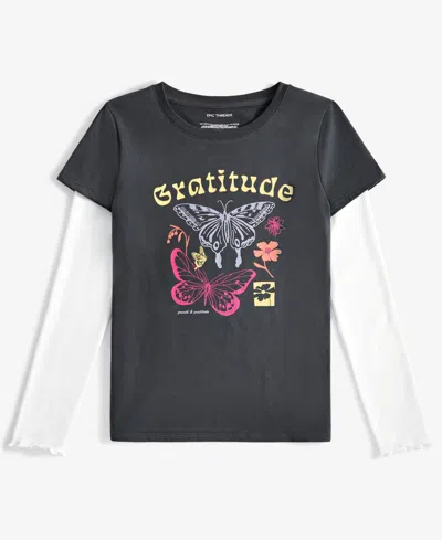 Epic Threads Kids' Little & Big Girls Gratitude Graphic Layered-look T-shirt, Created For Macy's In Grey Jewel