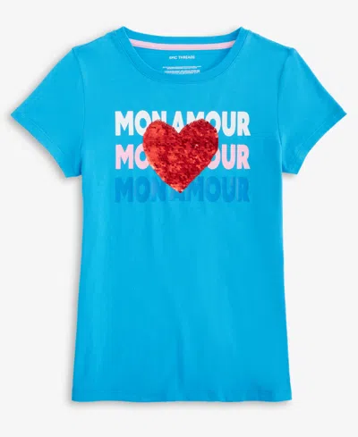 Epic Threads Kids' Little & Big Girls Mon Amour Graphic Heart T-shirt, Exclusively At Macy's In Blue Parad