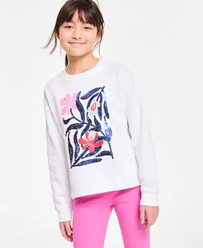 Epic Threads Kids' Girls Sequined Floral Sweatshirt, Exclusively At Macy's In Bright Whi