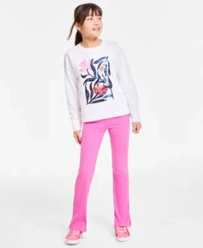 Epic Threads Kids' Little Big Girls Sequined Floral Sweatshirt Rib Flare Leg Leggings Exclusively At Macys In Bright Whi