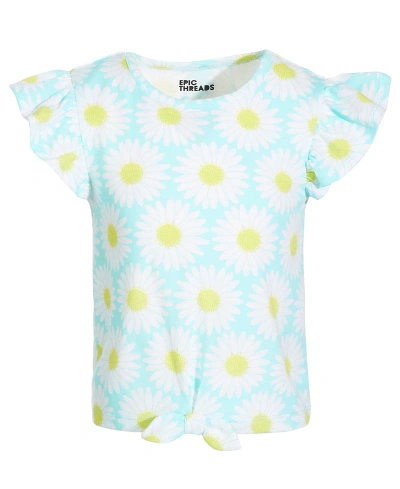 Epic Threads Kids' Little Girls Daisy-print Front-knot T-shirt, Created For Macy's In Refreshing Teal
