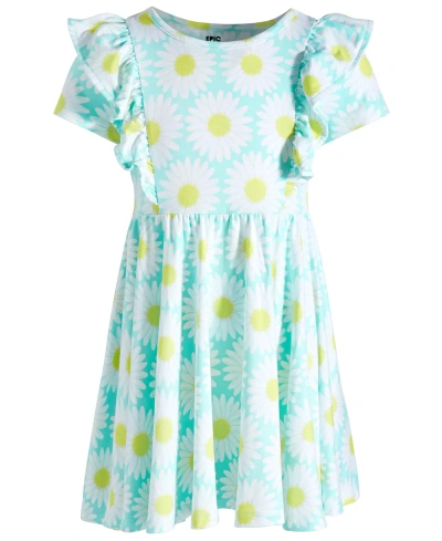 Epic Threads Kids' Little Girls Daisy-print Ruffled Dress, Created For Macy's In Refreshing Teal