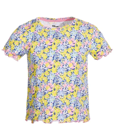 Epic Threads Kids' Little Girls Field Flowers Printed T-shirt, Created For Macy's In Bright White