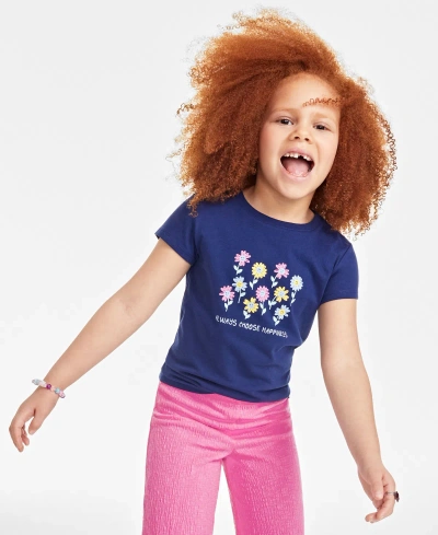 Epic Threads Kids' Little Girls Happy Flowers Graphic T-shirt, Created For Macy's In Medieval Blue