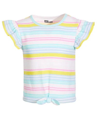 Epic Threads Kids' Little Girls Rainbow Striped Front-knot T-shirt, Created For Macy's In Bright White