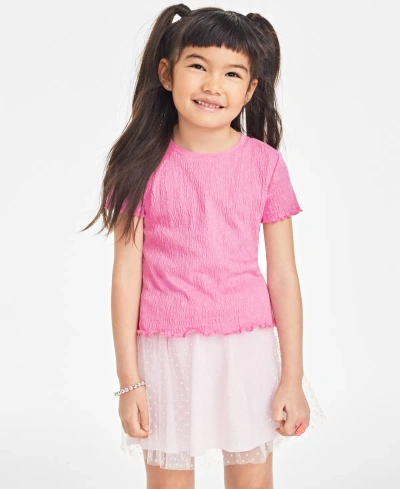 Epic Threads Kids' Little Girls Solid-color Textured T-shirt, Created For Macy's In Juicy Pink