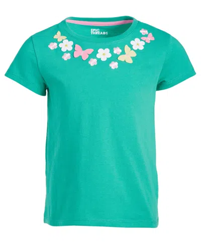 Epic Threads Kids' Toddler & Little Girls Butterfly Flower Appliques T-shirt, Created For Macy's In True Green