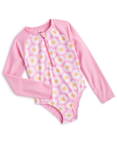 Epic Threads Kids' Toddler & Little Girls Daisy-print Rash Guard Swimsuit, Created For Macy's In Juicy Pink