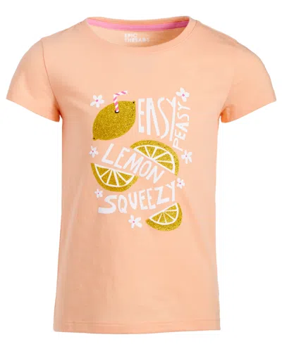 Epic Threads Kids' Toddler & Little Girls Easy Peasy Lemon Graphic T-shirt, Created For Macy's In Peach Foam