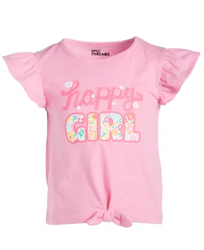 Epic Threads Kids' Toddler & Little Girls Happy Girl Graphic Tie-front T-shirt, Created For Macy's In Juicy Pink