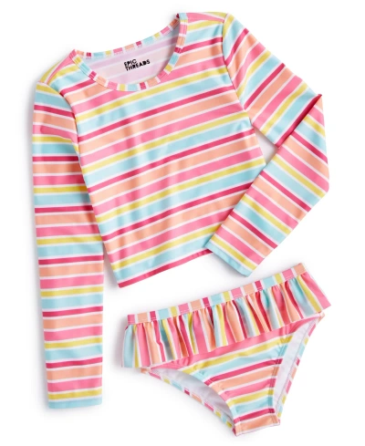 Epic Threads Kids' Toddler & Little Girls Multi-striped Rash Guard Swimsuit, 2 Piece Set, Created For Macy's In Bright White