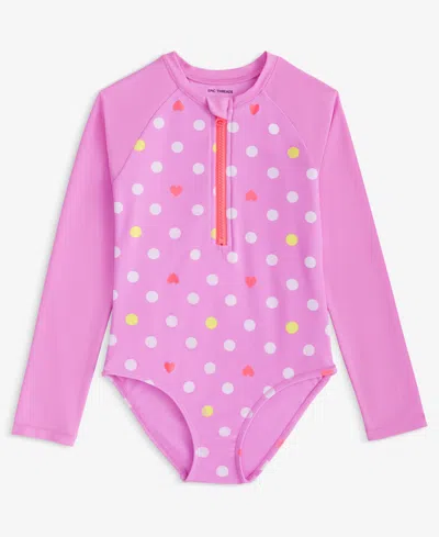 Epic Threads Kids' Toddler And Little Girls Playful Heart Dot Long-sleeve Rash Guard, Exclusively At Macy's In Blooming Lilac