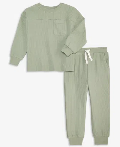 Epic Threads Kids' Toddler Boys' 12m-5t Brushed Rib Waffle-knit Long-sleeve Top And Pants, 2-piece Set, Macy's Exclusiv In Green Energy
