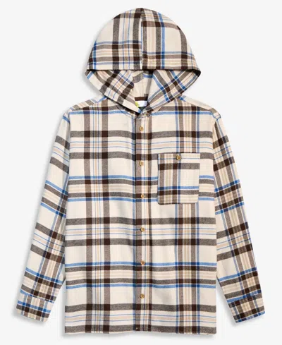 Epic Threads Toddler Boys' 12m-5t Plaid Hooded Flannel Shirt, Macy's Exclusive In Travertine
