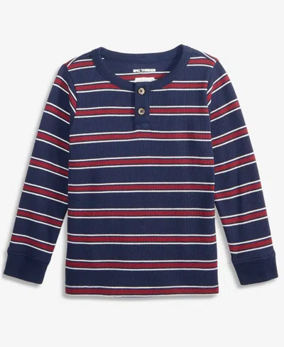 Epic Threads Kids' Toddler Boys' 12m-5t Striped Henley Thermal Shirt, Macy's Exclusive In Blue